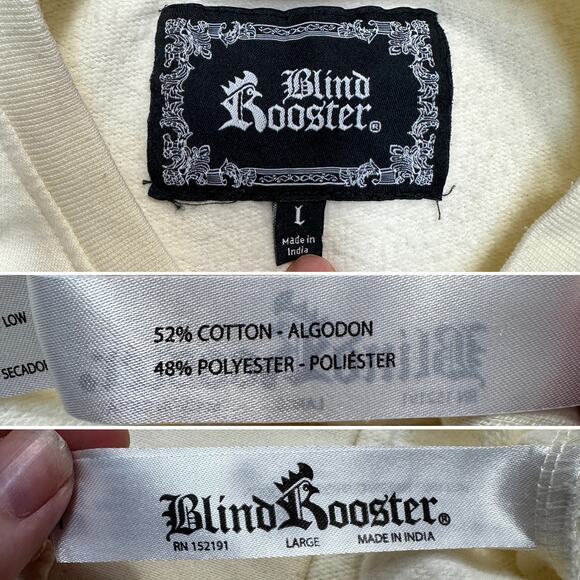 Blind Rooster Embroidered Believe Crewneck Sweatshirt Acid Washed Pullover Sz: L - Picture 6 of 8